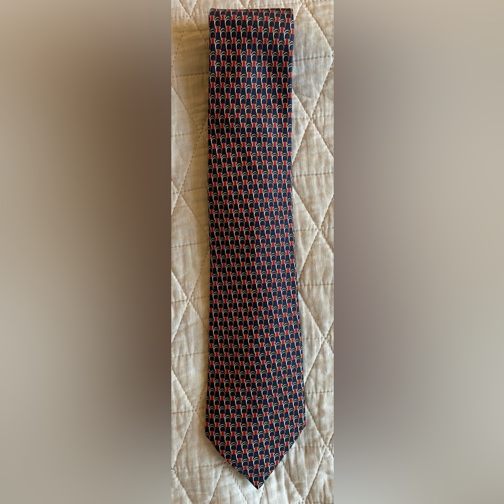 RICHEL for The Andover Shop Vintage Repeating Stirrup Print Silk Tie Italy